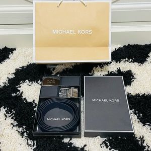 NIB Men’s One Size Michael Kors 4 In 1 Monogram Coated Logo Belt Gift Set Box